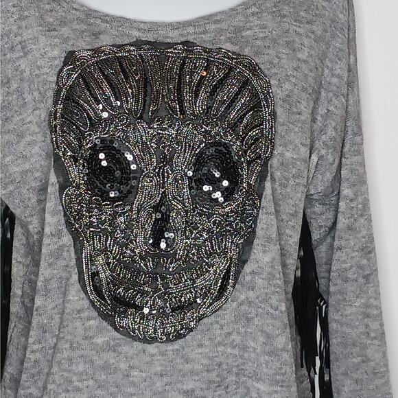 Beaded Fringed Skull Sweater NWT - Picture 5 of 8